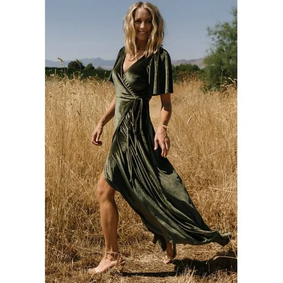 NWT Baltic Born | Katelyn Dark Olive Green Velvet Maxi Wrap Dress | Size XXL - Picture 4 of 15